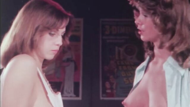 Vintage lesbian tease with two busty brunettes in lingerie