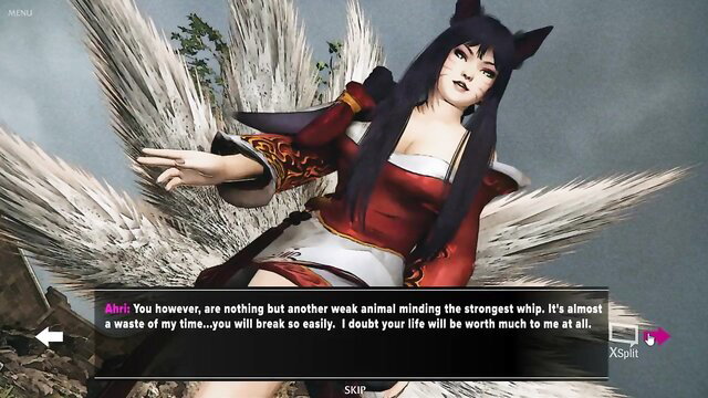 Ahri League of Legends hentai vixen taunts with wings and curves