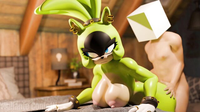 Hot green anthropomorphic bunny Surge fucked from behind by nude faceless man