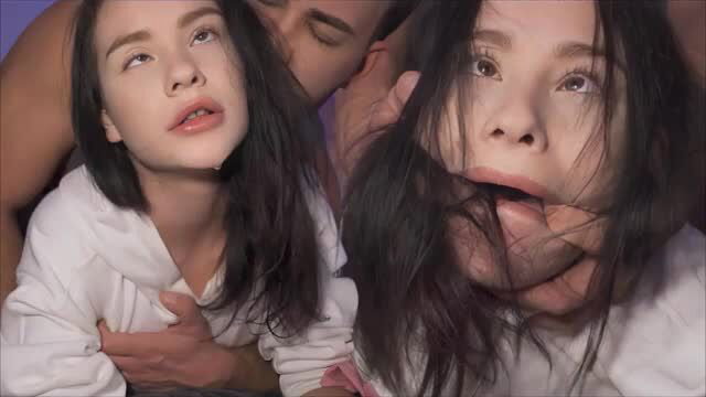 Teen Matty rough threesome face fuck and doggystyle pounding