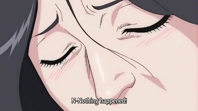 Anime milf closeup blushing denial expression in hentai