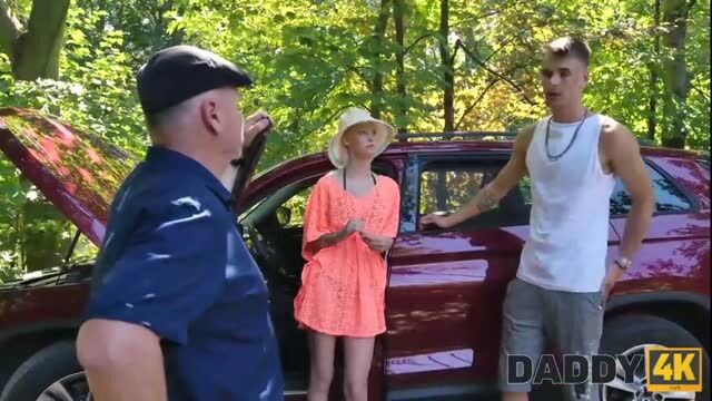 Daddy 4K: Stuck in woods with older man and younger guy beside red car