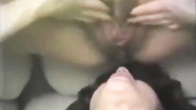 Vintage lesbian muff diving closeup, woman eating pussy from below
