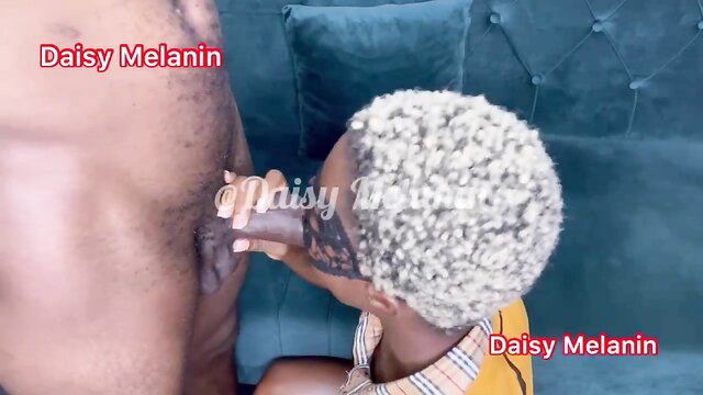 Daisy Melanin sucks big black cock closeup in hot amateur BJ
