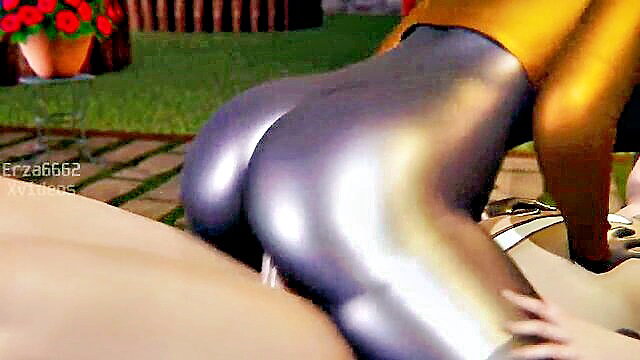 Shiny robot girl big metallic ass in wild 3D animation ride