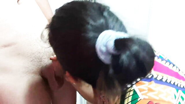 Stepmom with bun sucks cock in shower, wants cum in mouth