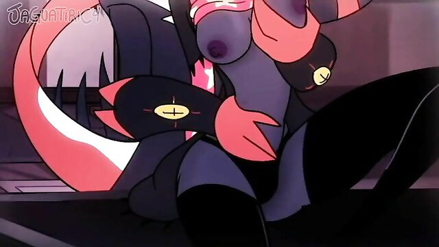 Octavia Helluva Boss anthro goth girl nude stockings pose