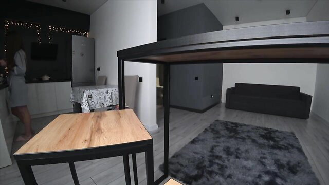 Hot wife bends over kitchen table in skirt for neighbor anal fuck