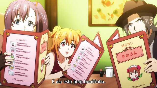Cute anime girls in restaurant with menus, hentai scene from Make-Ki
