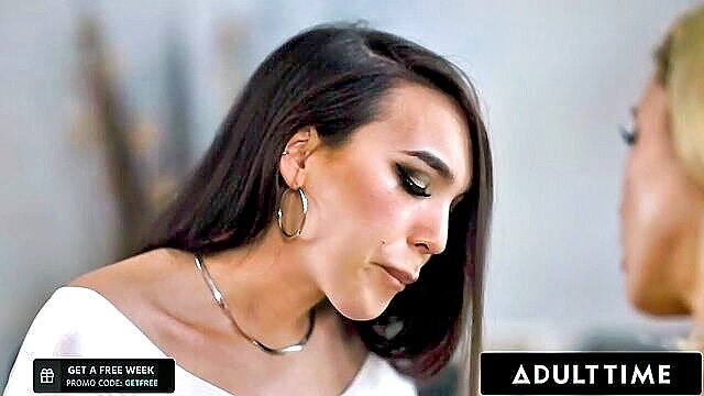 Kasey Kei and Aiden Ashley in seductive Adult Time lesbian trans scene