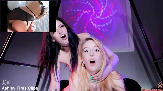 Gooner girls lesbian makeout, blonde and brunette babes in lingerie