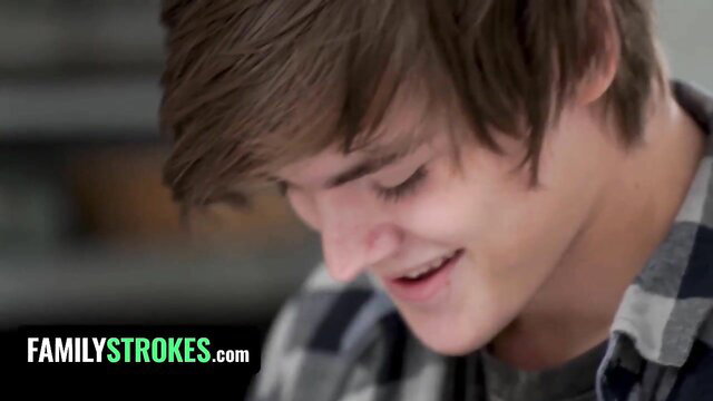 Young brown-haired guy smiling closeup from FamilyStrokes Penny Barber Macy Meadows vid