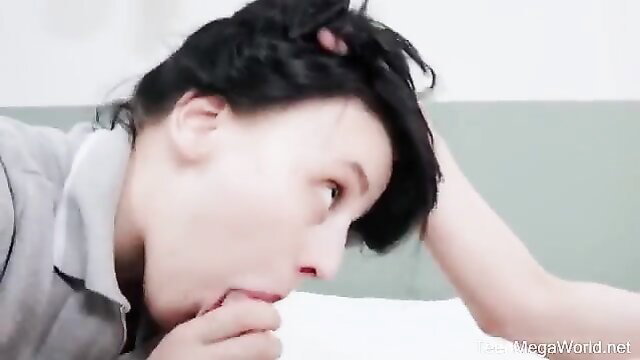 Russian chick punished, deepthroats cock in closeup blowjob