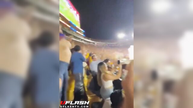 Crowd flashes tits at soccer game stadium