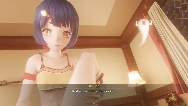 Hu Tao Genshin hentai closeup in lingerie, cute purple hair girl