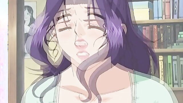 Purple-haired anime bride with teary eyes in hentai closeup