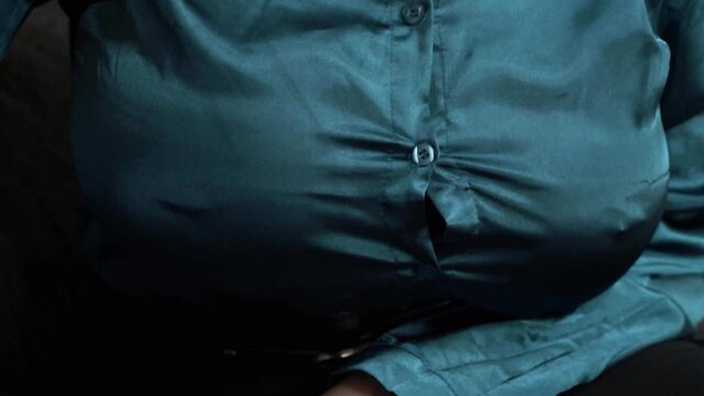 Angel Wicky's huge tits straining teal blouse button, busty boss tease