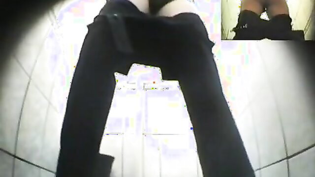 Alluring woman caught pissing on spy cam, legs spread in stockings