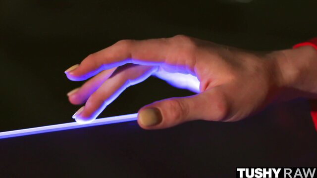 Karla Kush glowing hand on blue light Tushy Raw anal tease