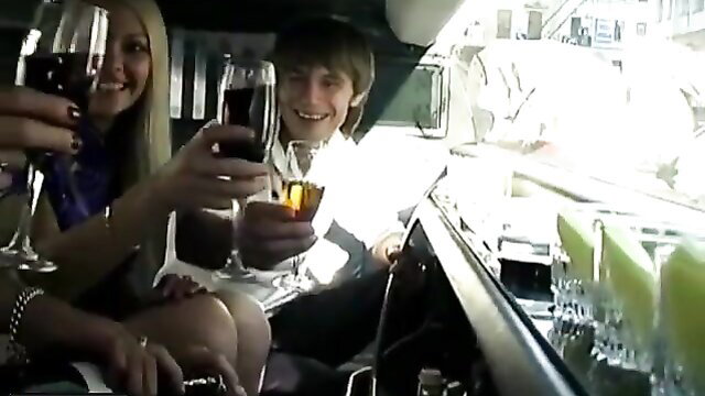 Alex toasts wine with hot blondes Eva in limo - Cashforsextape