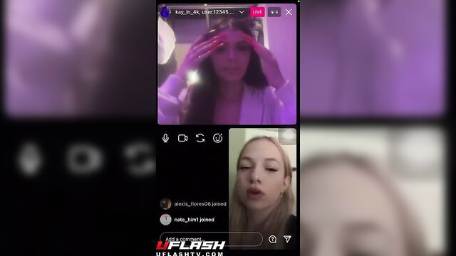Blonde amateur IG live cumflash, two hot girls exposing tits on cam