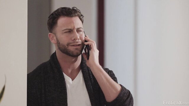 Dana Wolf's handsome man on phone in open robe, sexy accident date tease