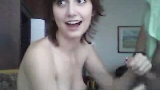 Hot Russian amateur nude girl smiling with hand on cock closeup