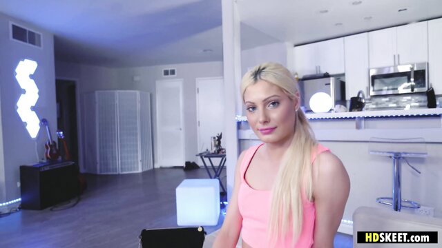 Blonde teen in pink top begs stepdad, Team Skeet taboo tease