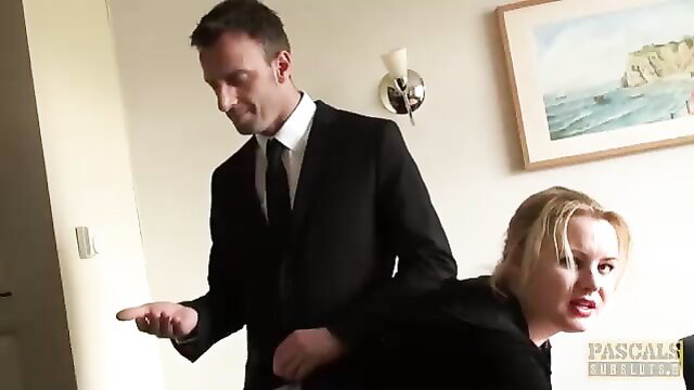 Pascal White spanking blonde subslut in Pascals Subsluts fetish scene