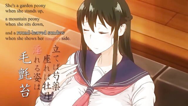 Japanese hentai schoolgirl with huge tits gropes breasts in sailor uniform