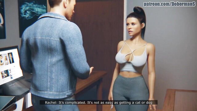 Rachel in tight crop top and leggings teases guy in bedroom hentai scene