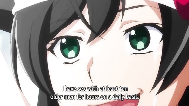 Anime hentai girl with green eyes says she fucks 10 older men daily
