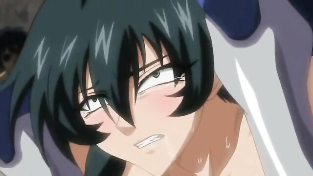 Taimanin Yukikaze 2 hentai girl with green hair in aroused closeup