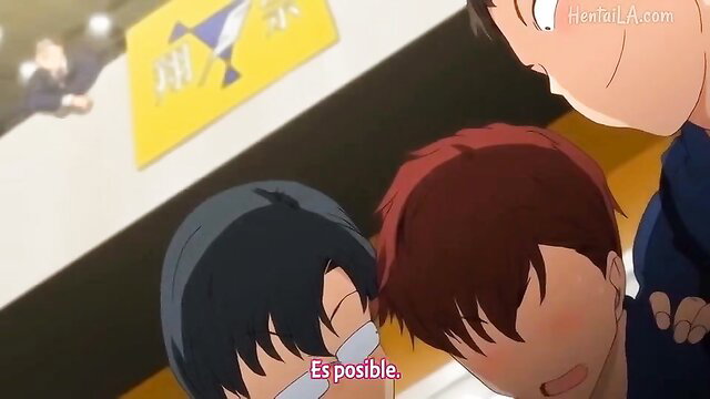 Busty anime boys blushing intimately in hot hentai scene