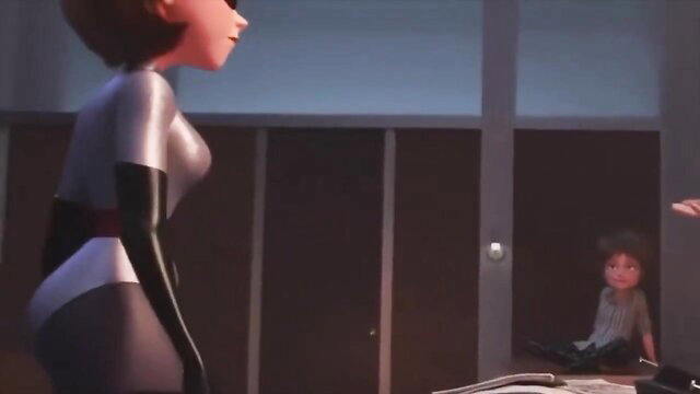 Elastigirl in shiny latex bodysuit showing fat ass booty tease