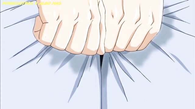 Anime hentai closeup of clenched fists ripping white fabric, intense action