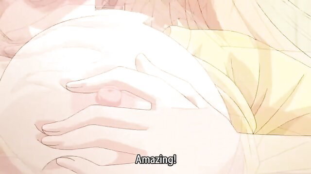 Bosomy anime hentai teen groping huge tits closeup