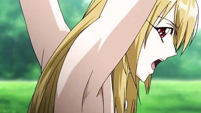 Blonde hentai babe with huge tits screaming in ecstasy outdoors