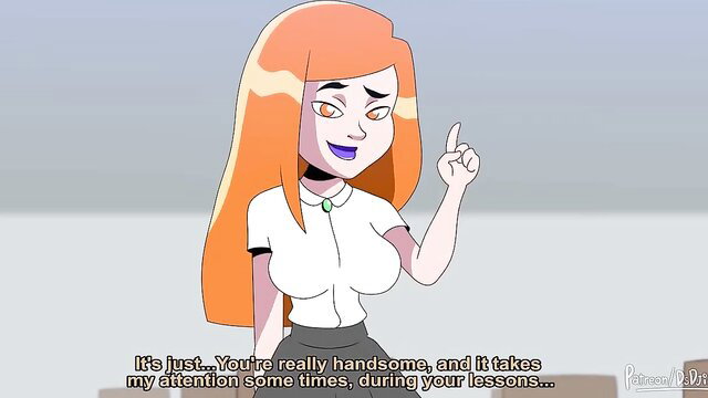 Handsome orange-haired hentai teacher in tight blouse confesses to student