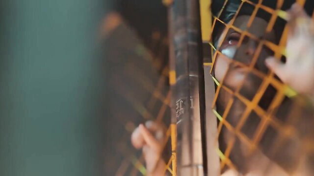 Loba hentai girl caged, intense gaze in beast double anal scene