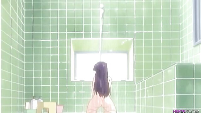 Uncensored hentai milf showering nude from behind, big ass view