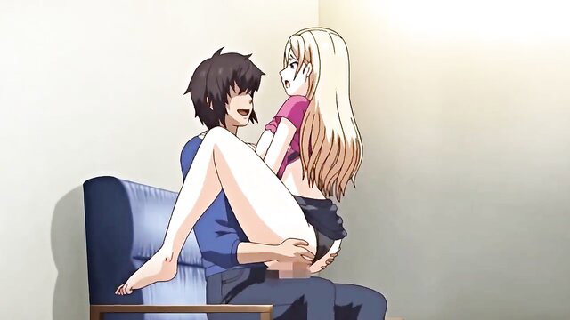 Anime hentai guy lifting blonde girl in standing sex carry position