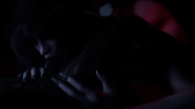 Succubus hentai babe with huge tits deepthroating cock in dark chambers