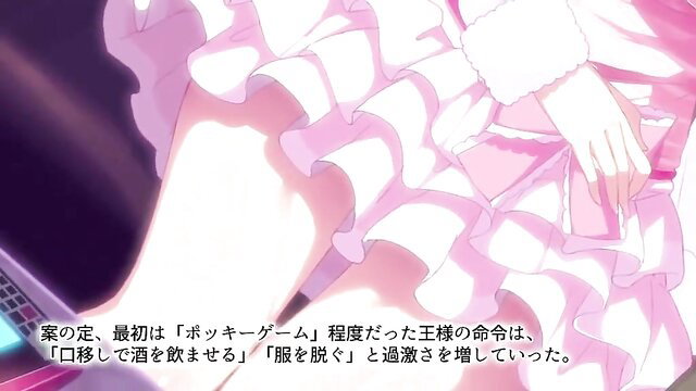 Anime hentai girl in frilly pink dress lifts skirt showing panties