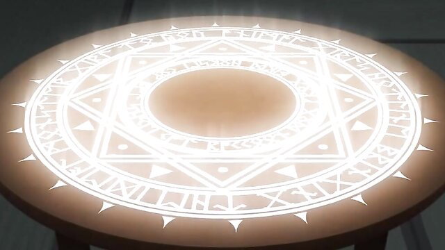 Glowing magical seal on table in Kemonokko Tsuushin hentai