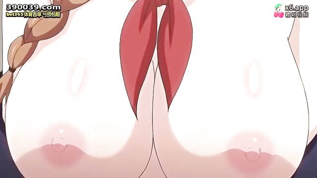 Busty anime teen with huge tits and red ribbon in sweet hentai