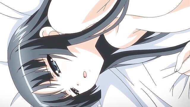 Stunning black-haired hentai anime girl with intense eyes in erotic pose