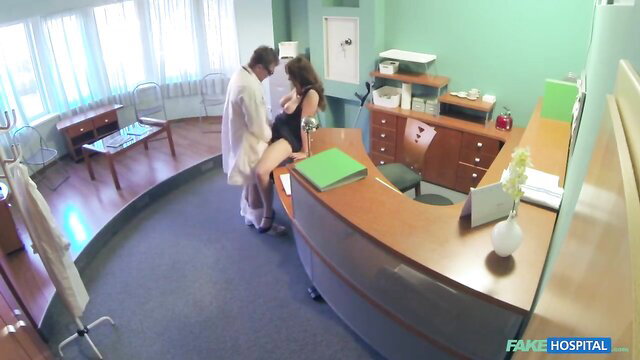 Fake Hospital doctor fucks busty brunette receptionist at desk