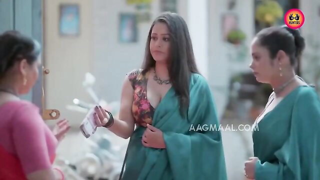 Indian women in deep cleavage sarees chatting seductively, Sauteli Season 01