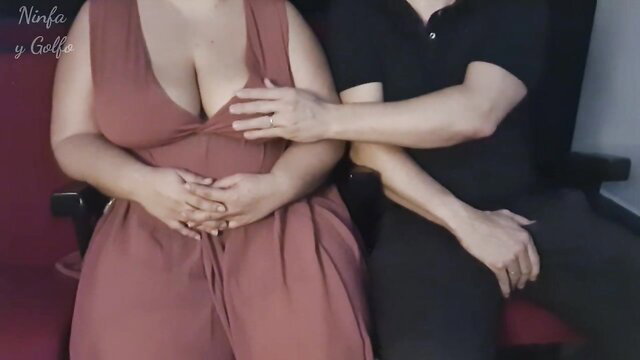 Hot busty Latina MILF groped by stranger in theater dress